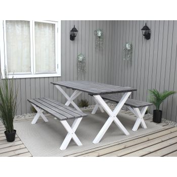COUNTRY bench set w. table 150 cm, white/shabby chic grey