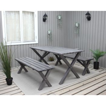 COUNTRY bench set w. table 150 cm, shabby chic grey