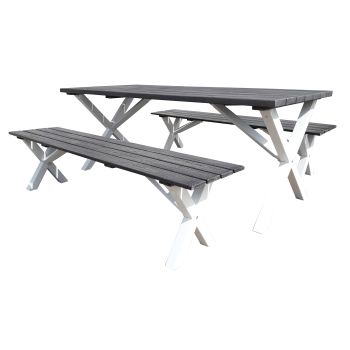 COUNTRY bench set w. table 190 cm, white/shabby chic grey