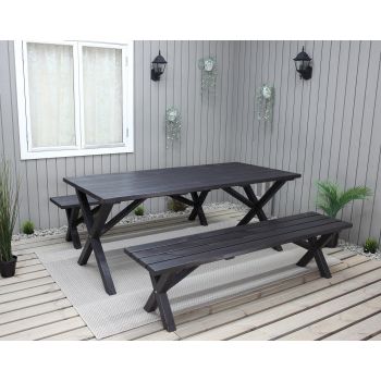 COUNTRY bench set w. table 190 cm, dark coffee