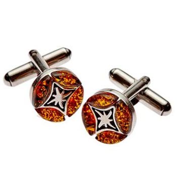 Amber Cuff-Links with Silver Sun  