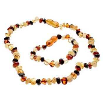 Kids Set of Multicolor Amber Bead Necklace and Bracelet 