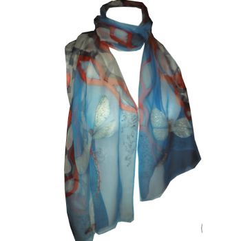 Hand painted silk scarf - Dragonflies blue