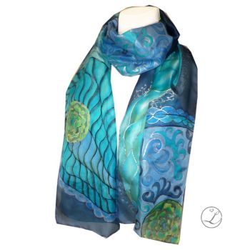 Hand painted silk scarf - Blue Balance