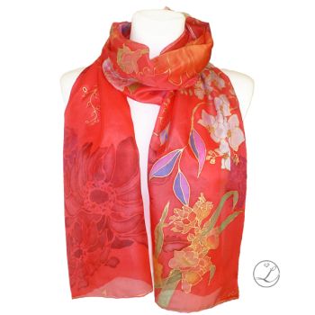 Hand Painted Silk Scarf - Passion in bloom