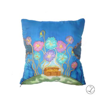 Hand painted SILK pillow cover /Treasure 