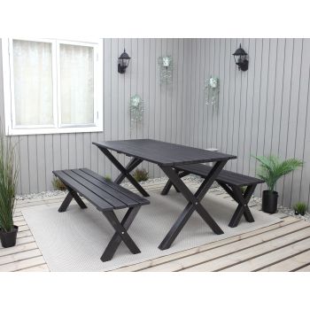 COUNTRY bench set w. table 150 cm, dark coffee