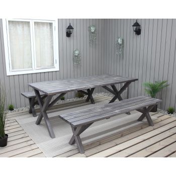 COUNTRY bench set w. table 190 cm, shabby chic grey