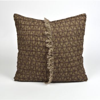 Ornamented brown linen cushion cover, 45x45 cm.