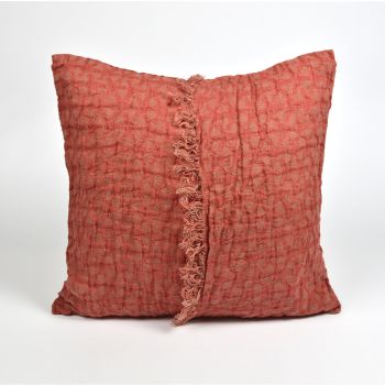 Ornamented coral linen cushion cover, 45x45 cm. 