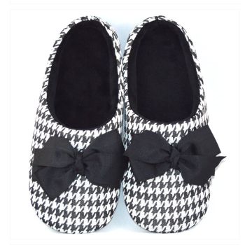 Houndstooth Big Black Bow Slippers