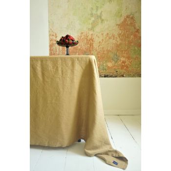 Dusty mustard linen tablecloth, 140x180 cm. 